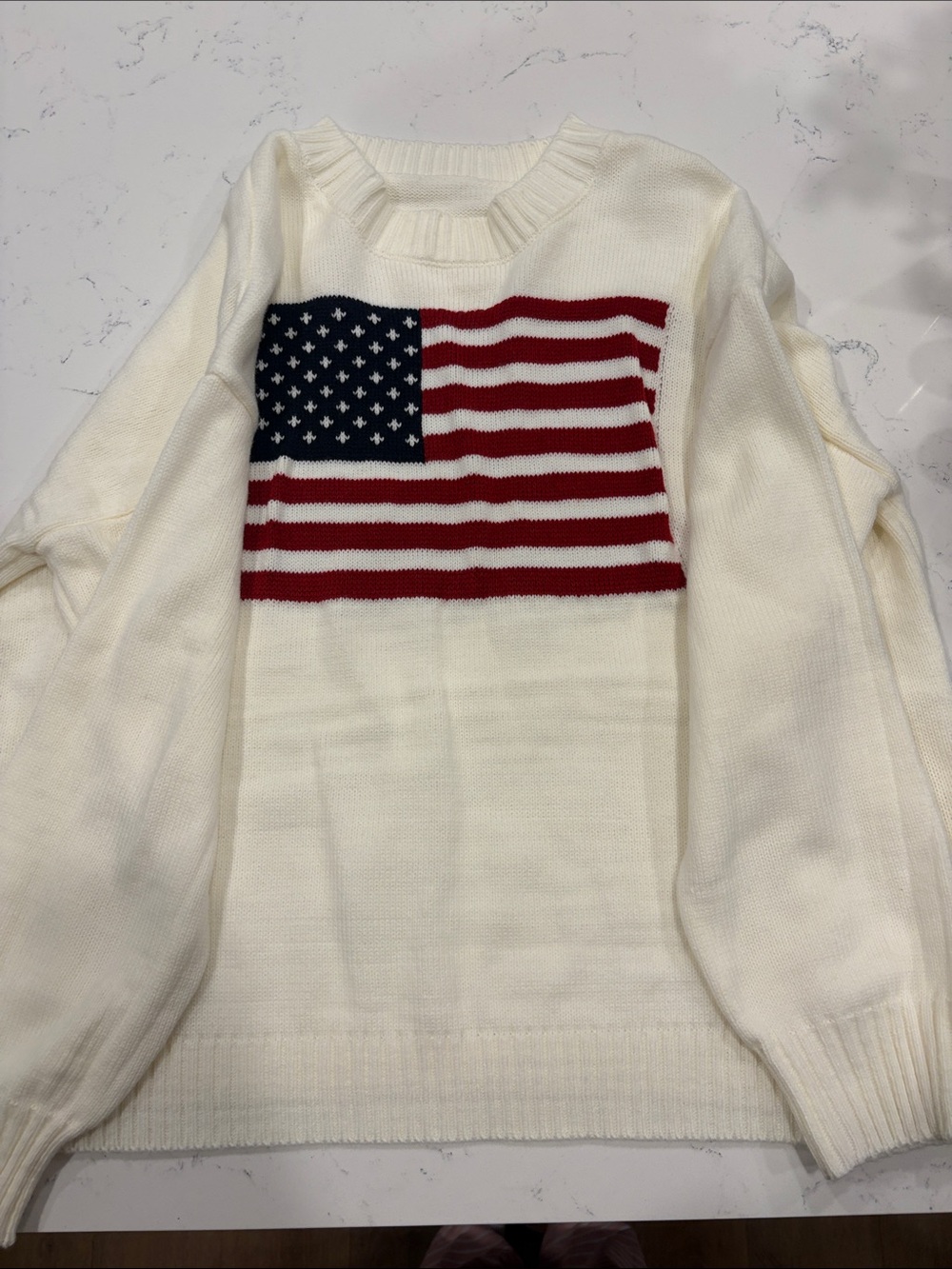 Cream Flag Knit Sweater with Red & Navy Accent